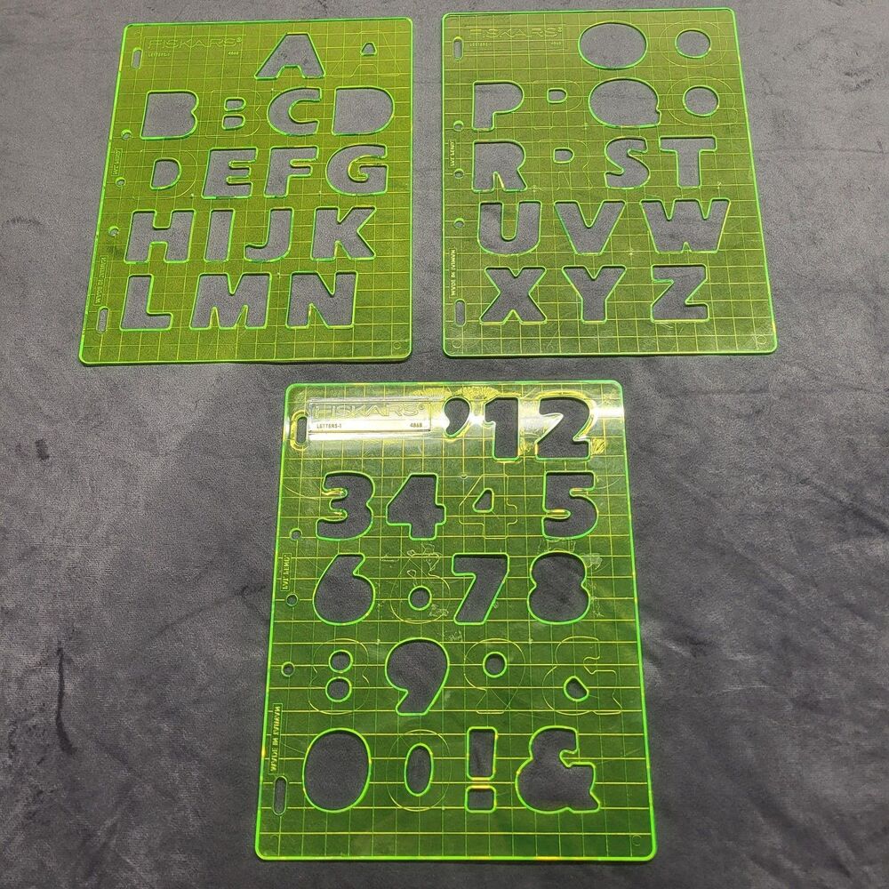 Fiskars Letter  Number Shape Reusable Stencils Templates Lot of 3 Capital Letter